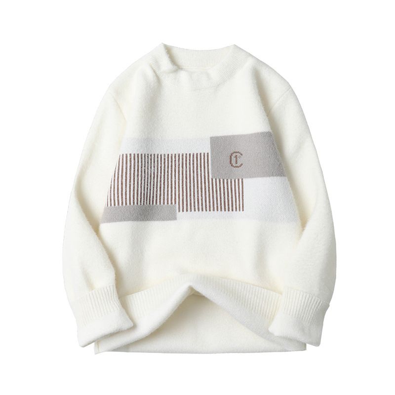 Maglione morbido in velluto di visone da uomo, maglia a girocollo spessa autunnale e invernale per adolescenti e studenti, top caldo_voghion.com