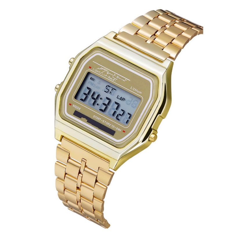 Orologio LED con cinturino in acciaio F91W - Orologio digitale multifunzione alla moda Harajuku, ultrasottile, luce fredda, oro/argento_voghion.com