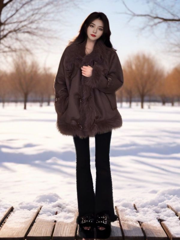 Cappotto spesso foderato in pile per donna, autunno e inverno 2025, nuovo stile Ins, in pelle scamosciata di pecora e shearling, un pezzo_voghion.com