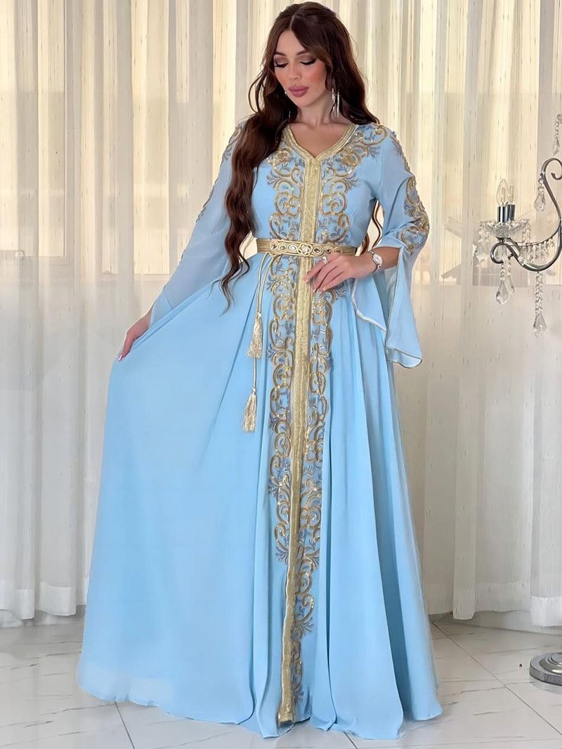 Dameklær Gurban Arab Dubai Broderi Applikasjonskjole Muslimsk Festmiddagsmorgenkåpe_voghion.com
