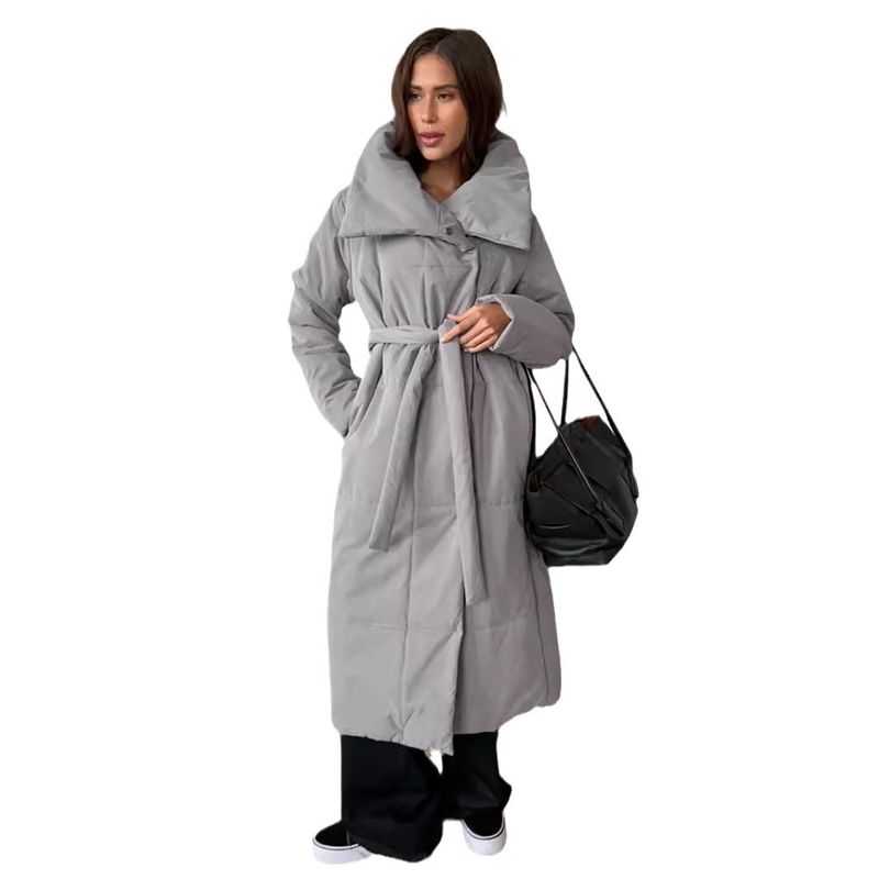 Giacca in cotone con colletto alto e fermaglio, stile nuovo, casual e caldo, lunga e invernale_voghion.com