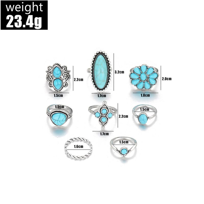 Bohemian Turquoise Flower Fried Dough Twists 8-piece Set Ring Jewelry_voghion.com