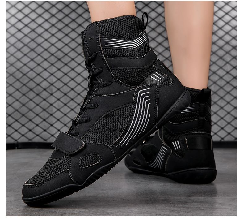 2024 Hohe rutschfeste, atmungsaktive Box- und Kampftrainingsschuhe für Herren und Damen, strapazierfähig, Wrestling-Schuhe_voghion.com
