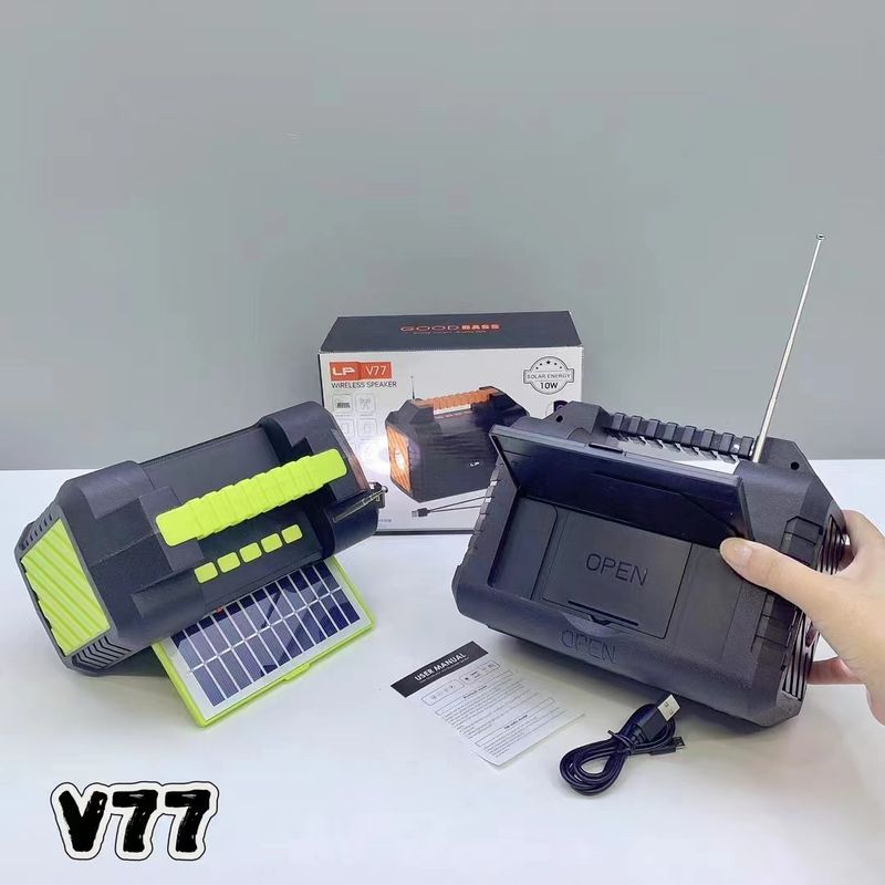 Neuer solarbetriebener kabelloser Bluetooth-Lautsprecher V77 mit Radio, Taschenlampe und tragbarem Handlautsprecher für den Außenbereich_voghion.com