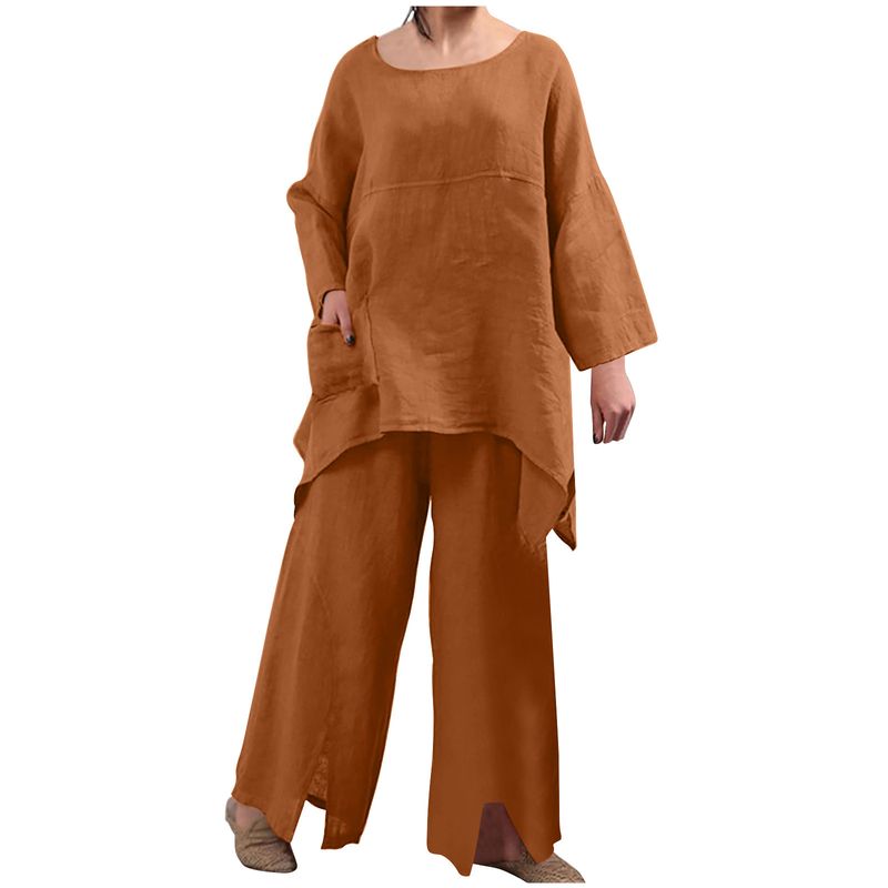 Women's Spring and Autumn new long-sleeved round neck large size fashion loose two-piece suits for women_voghion.com