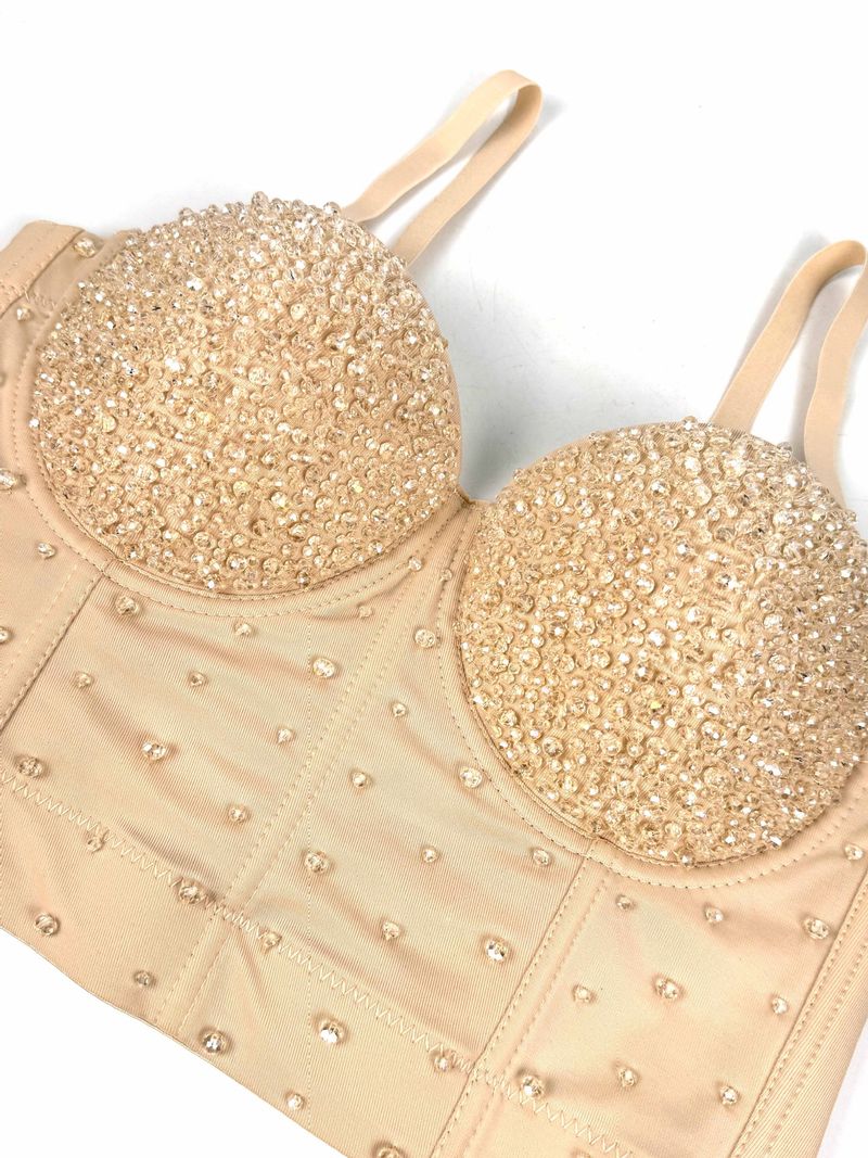 Women's Clothing Shiny Beads Handmade High End Outer Wear Small Camisole Herringbone Bra_voghion.com