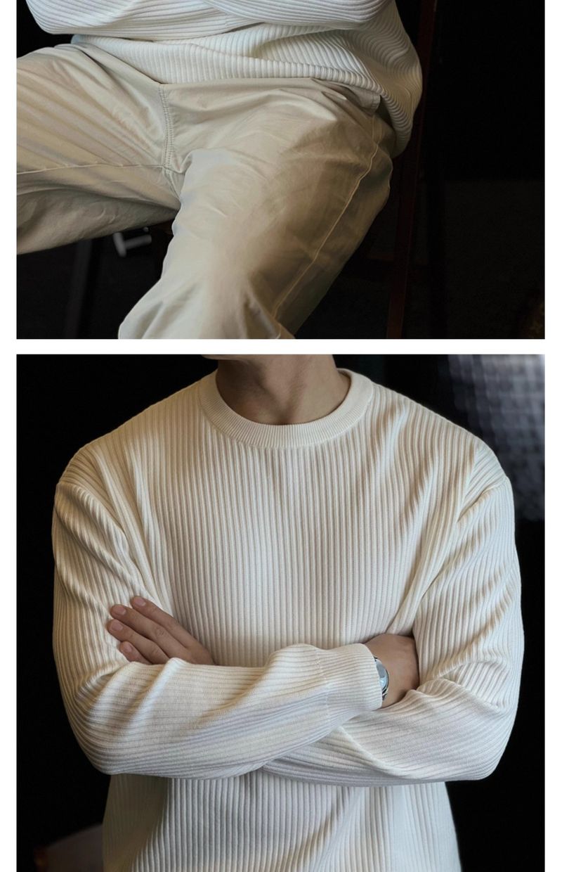 Men's Vertical Striped Knit Sweater - Casual Long Sleeve Crewneck Pullover For Autumn & Winter_voghion.com