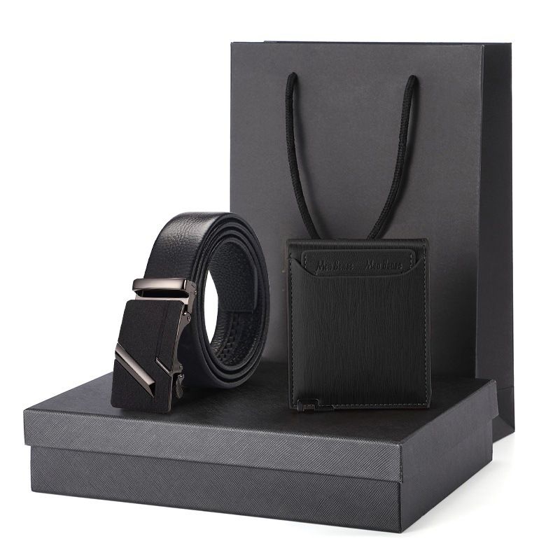 Gift Wallet Set Men's Belt Automatic Buckle Belt First Layer Cowhide Business Cowhide Belt Business Gift Men_voghion.com