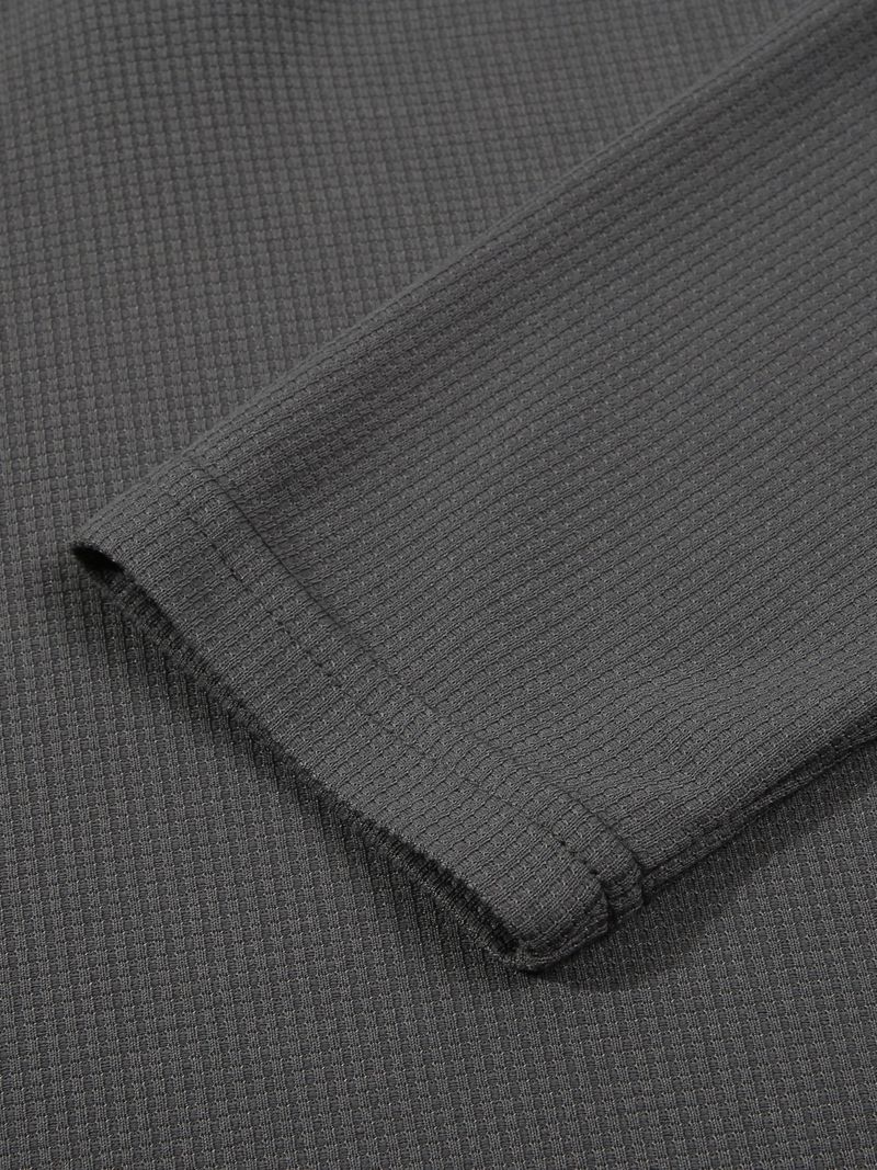 Polo da uomo a maniche lunghe con colletto alto e cuciture, modello Waffle, primavera e autunno_voghion.com