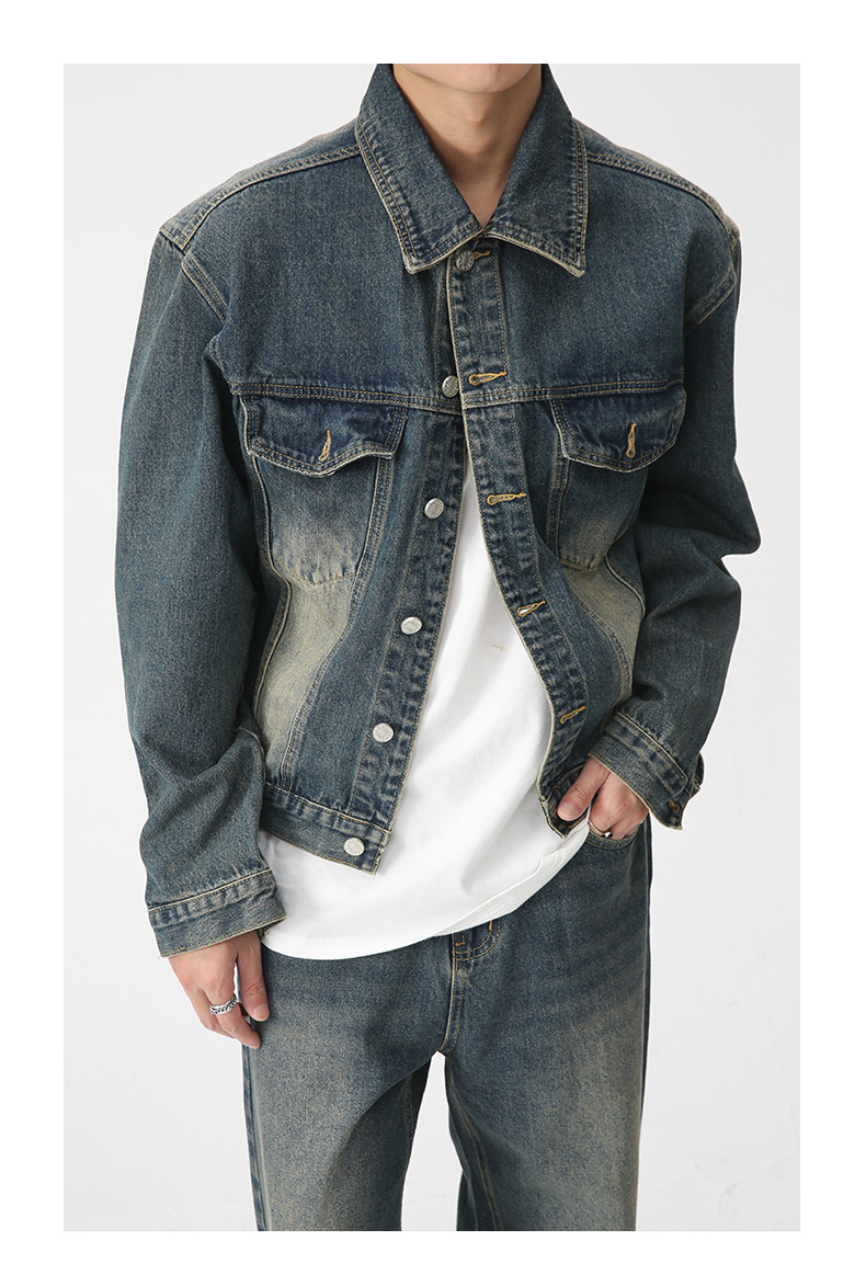 Herre vårlig denimbukser, jakke, dress, vintage_voghion.com