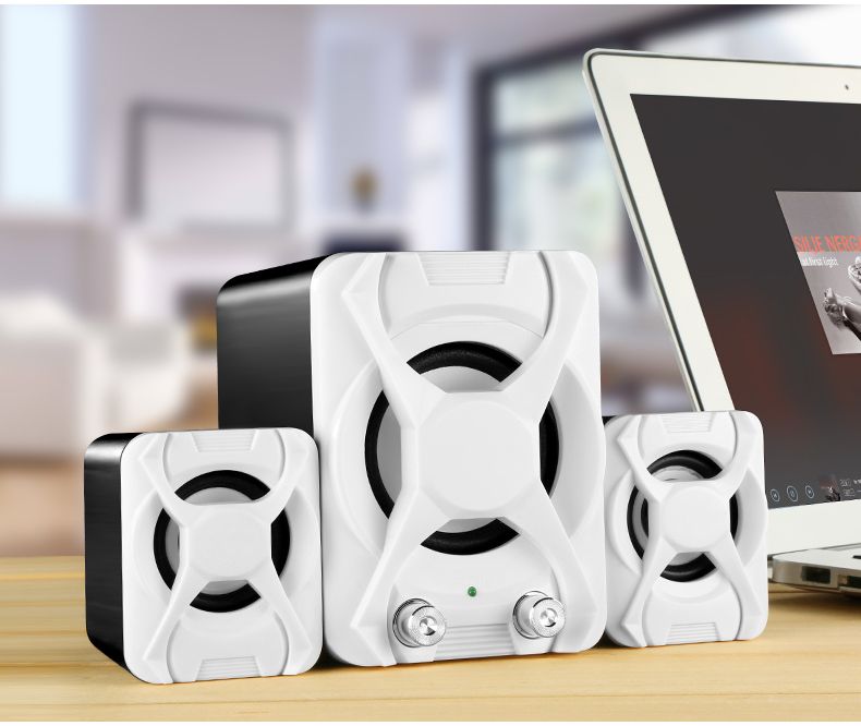 USB + AUX vadu datora zemfrekvences skaļruņu komplekts 5W + 3W * 2 basu pastiprināšanas stereo 2.1 datoram un tālrunim, skaļrunis_voghion.com