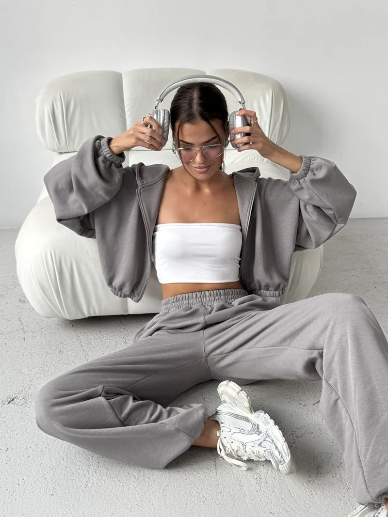 Women's Casual Hoodie & Jogger Pants Set – Zip-Up Long Sleeve Pullover With Elastic Waist (S-XL, Solid Colors, Trendy Athleisure)_voghion.com