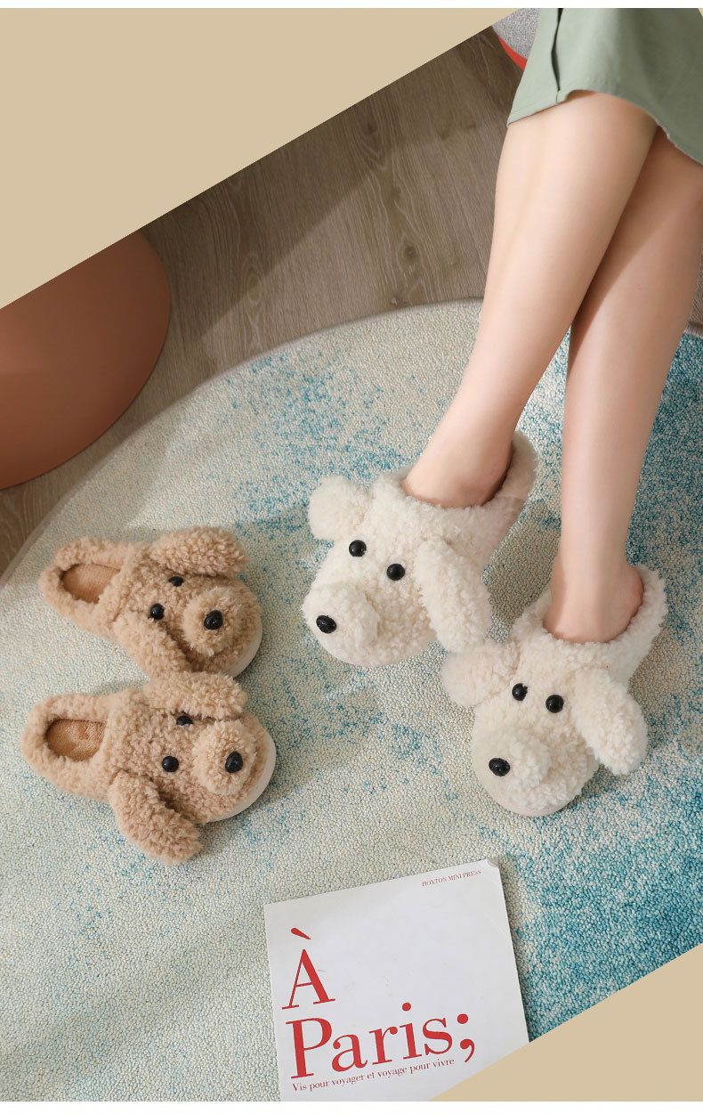 2021 Autumn Winter Cute Cartoon Cotton For Men And Women Indoor Warm Teddy Dog Slippers Full Coverage Thick Sole_voghion.com