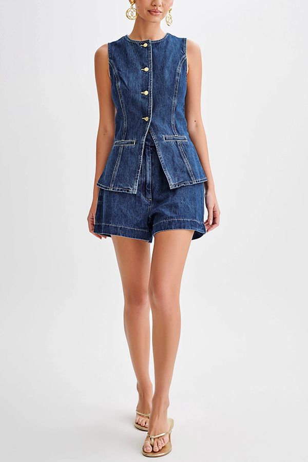 Frauen Kleidung mode lässig ärmellose hohe taille frauen anzug denim shorts_voghion.com