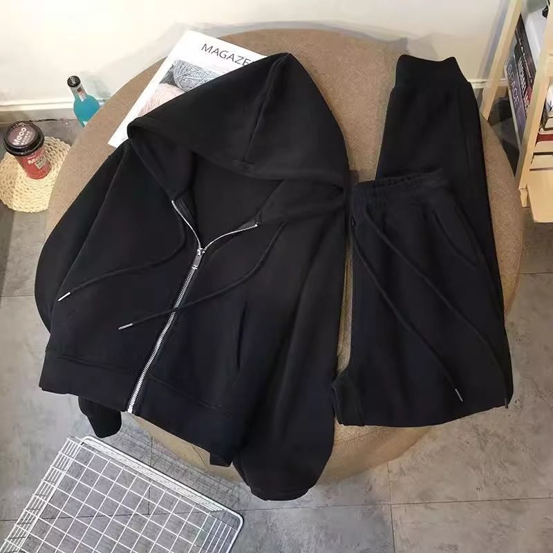 Damenbekleidung Weißer Herbst und Winter Neuer Freizeitanzug Studenten des College-Stils Lockerer Pullover Weites Bein Sport Zweiteiliger Anzug für Damen_voghion.com