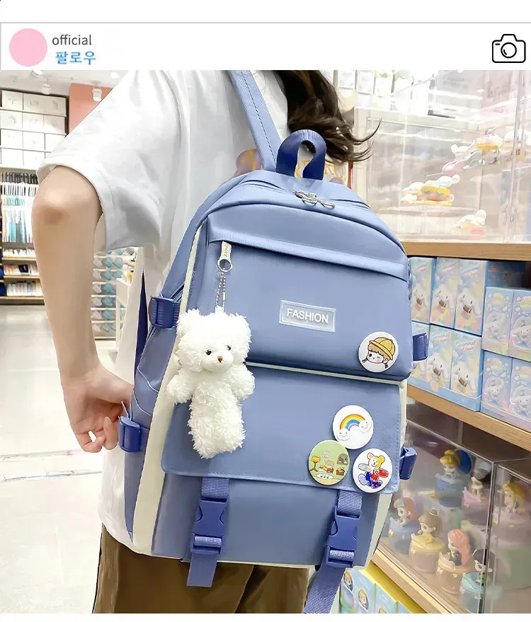 Set da 4 pezzi per adolescenti, borsa a tracolla in tela per la scuola, zaino per studenti, ad alta capacità, astuccio per matite, borsa a mano_voghion.com