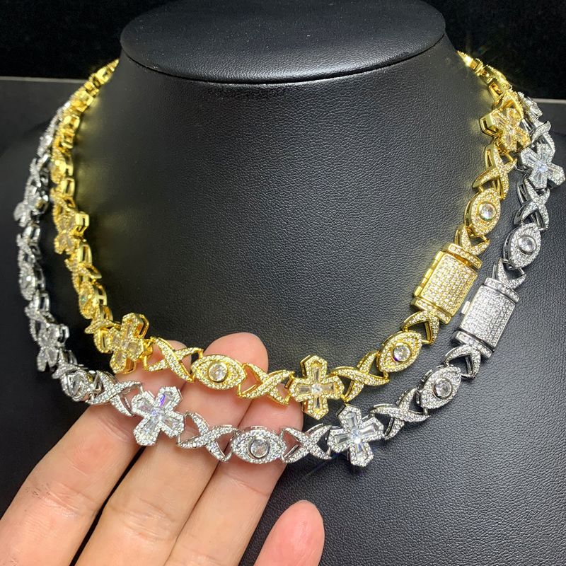 Collana con nodo incrociato e occhi in zircone, uomo e donna, hip hop, oro e argento_voghion.com