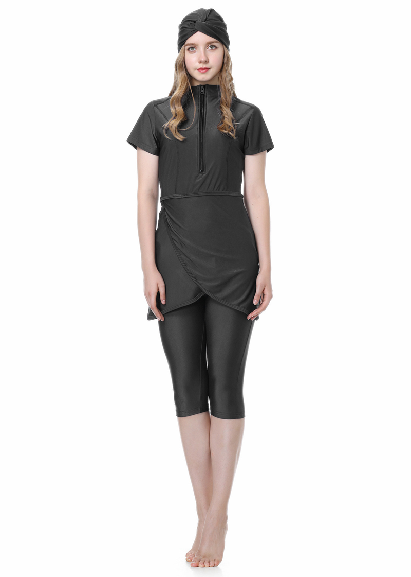 Maillot de bain musulman à manches courtes, protection solaire, maillot de bain trois pièces L006_voghion.com