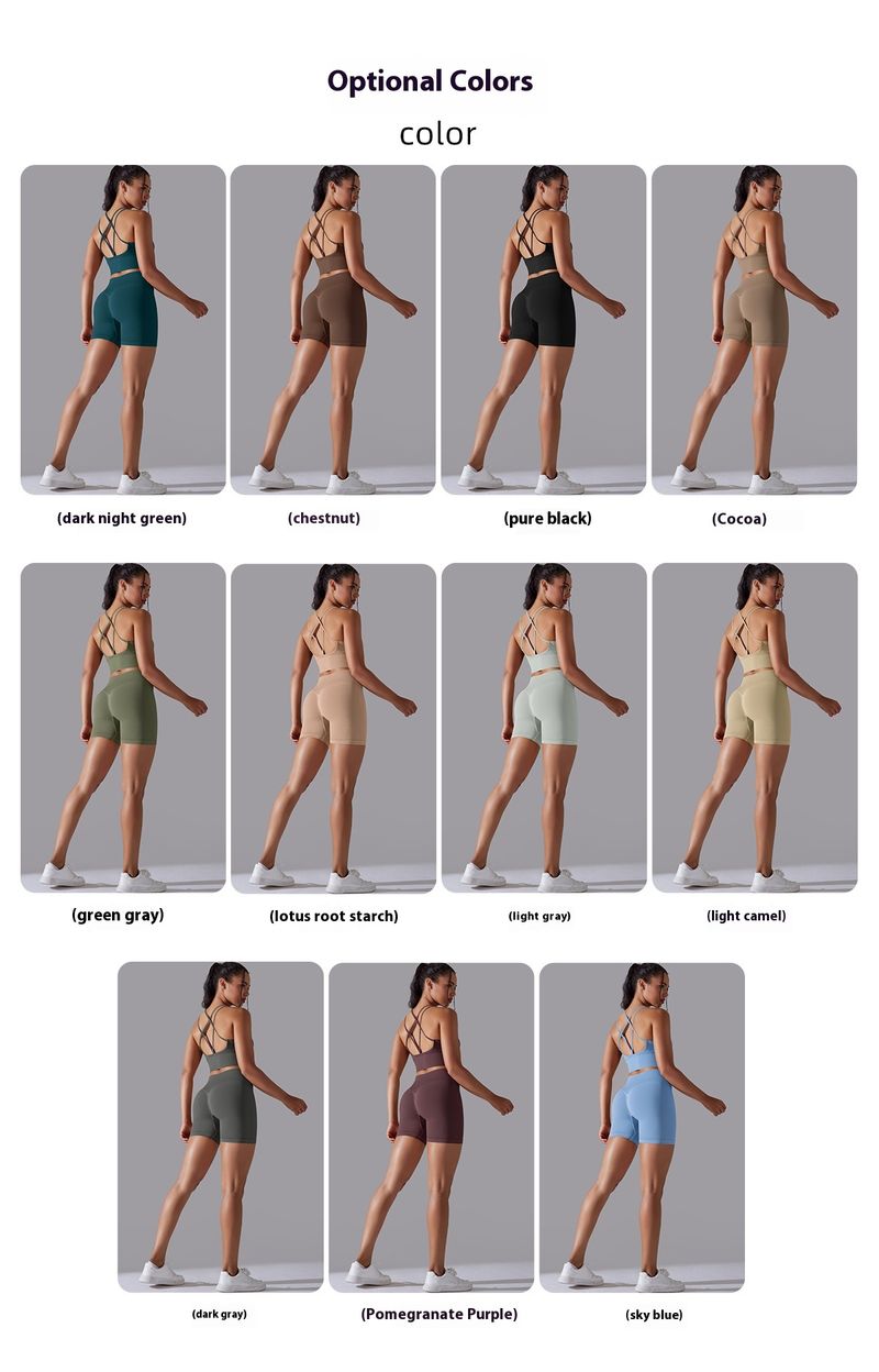 Seamless Knitted Solid Color Beauty Back High Elastic Tight Yoga Running Fitness Suit Two Piece Set for Women_voghion.com
