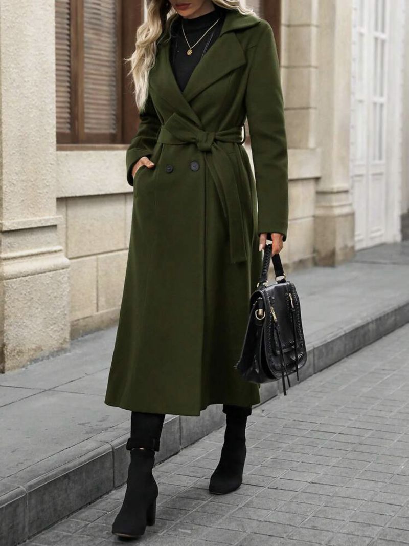 Nuovo stile, trench doppiopetto lungo da donna, con revers in lana e lacci_voghion.com