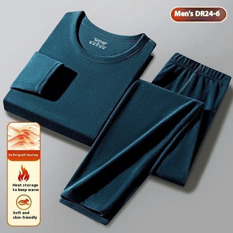 Men's solid color thermal underwear with velvet long sleeves, thin and thick clothes, autumn pants set, single piece_voghion.com