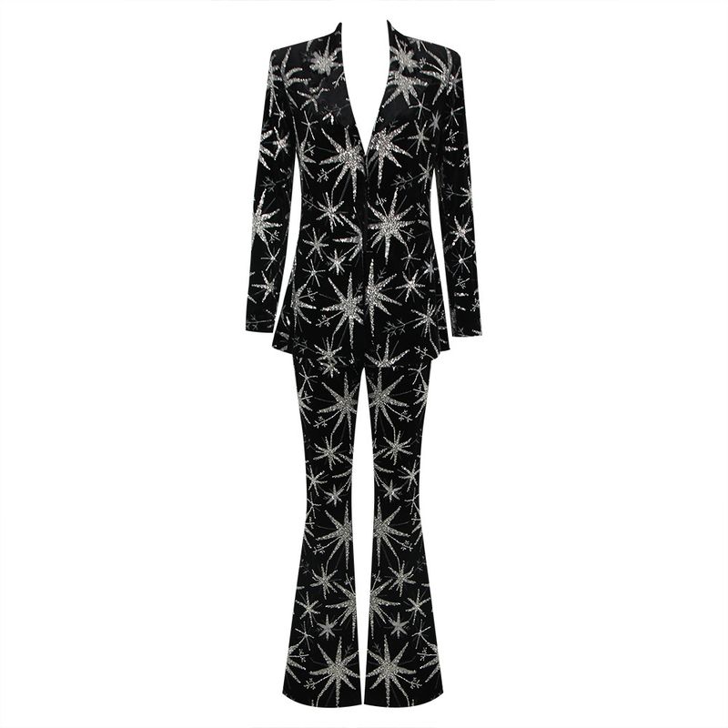 Kadınlar İçin Zarif Boncuklu Blazer ve Pantolon Takımı - Şık ve Göz Alıcı İki Parçalı Kıyafet (Siyah, XS-L)_voghion.com