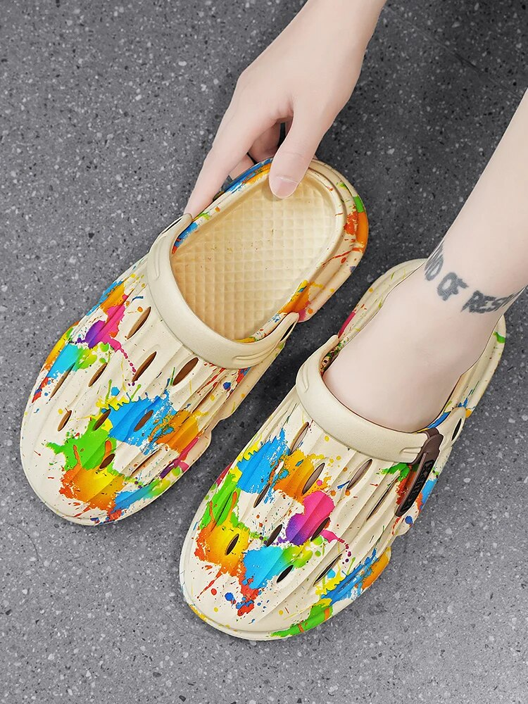 Slippers Beach Hollow Hole Man Platform Sandals Summer Men Casual Shoes EVA Slides Outdoor Flip-Flops_voghion.com