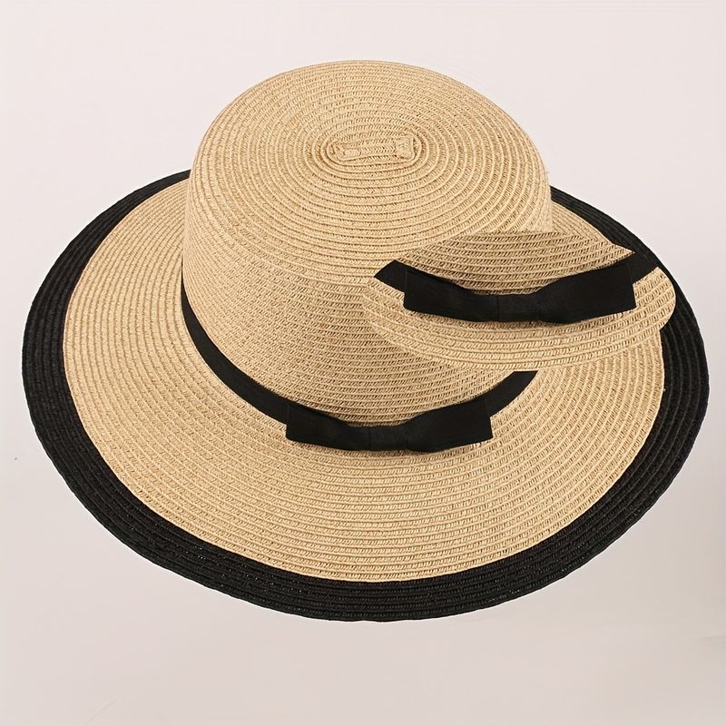 Moda francese alla moda Hepburn Hood per bambini estate erba maglia cappello di paglia piatto superiore protezione solare e su_voghion.com