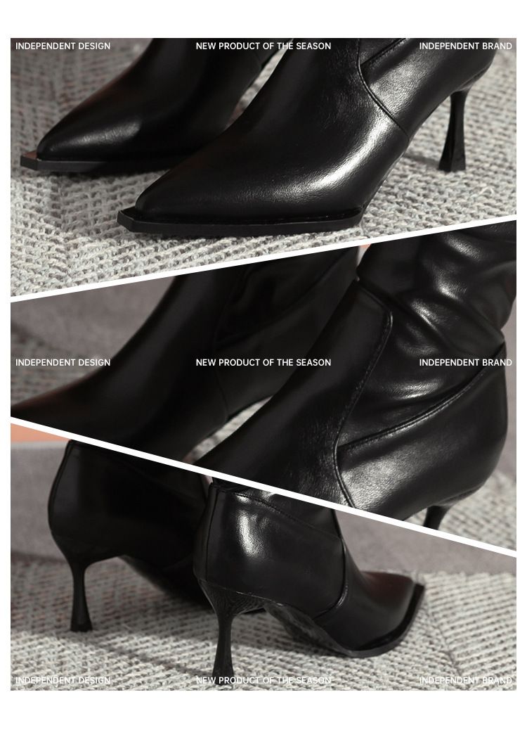 Höga vintage stövlar Höst och vinter plus stövlar med hög bunt Skinny högklackat stövlar_voghion.com