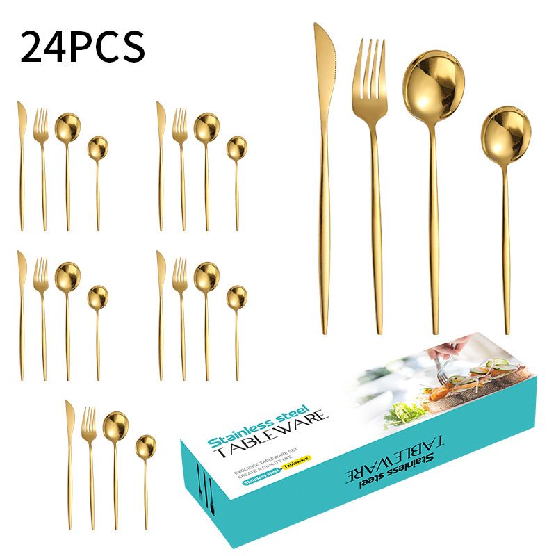Service de table en acier inoxydable, 24 pièces, couteau, fourchette et cuillère, service de table portugais pour 6 personnes_voghion.com