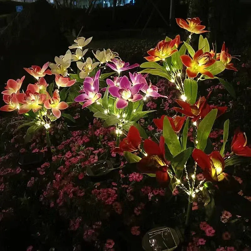 1 pz Luci da prato con fiori artificiali, 7 luci solari per orchidee per patio, cortile, giardino, decorazione natalizia, luci solari da terra a LED_voghion.com