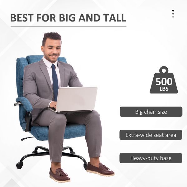 Vinsetto 500lbs Big And Tall Office Chair, Executive Computer Chair With Adjustable Height, Swivel Wheels, Blue_voghion.com