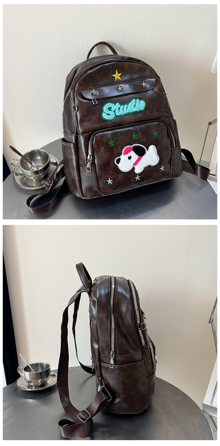 Neue Damentasche mit auffälligem Star American Retro-Rucksack, süßer Hund, nostalgische Schultasche, Schüler-Klassentasche_voghion.com