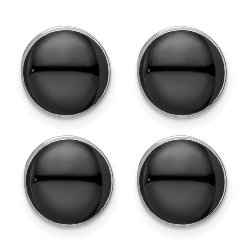 Kelly Waters Rhodium-plated Black Epoxy Four Piece Tuxedo Studs Set_voghion.com