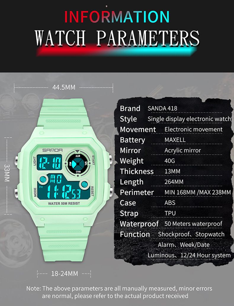 Digital Sports Watch With LED Backlight, Waterproof, Alarm, And Military-Grade Durability - Lightweight Resin Strap, Square Dial, 50M Water Resistance_voghion.com