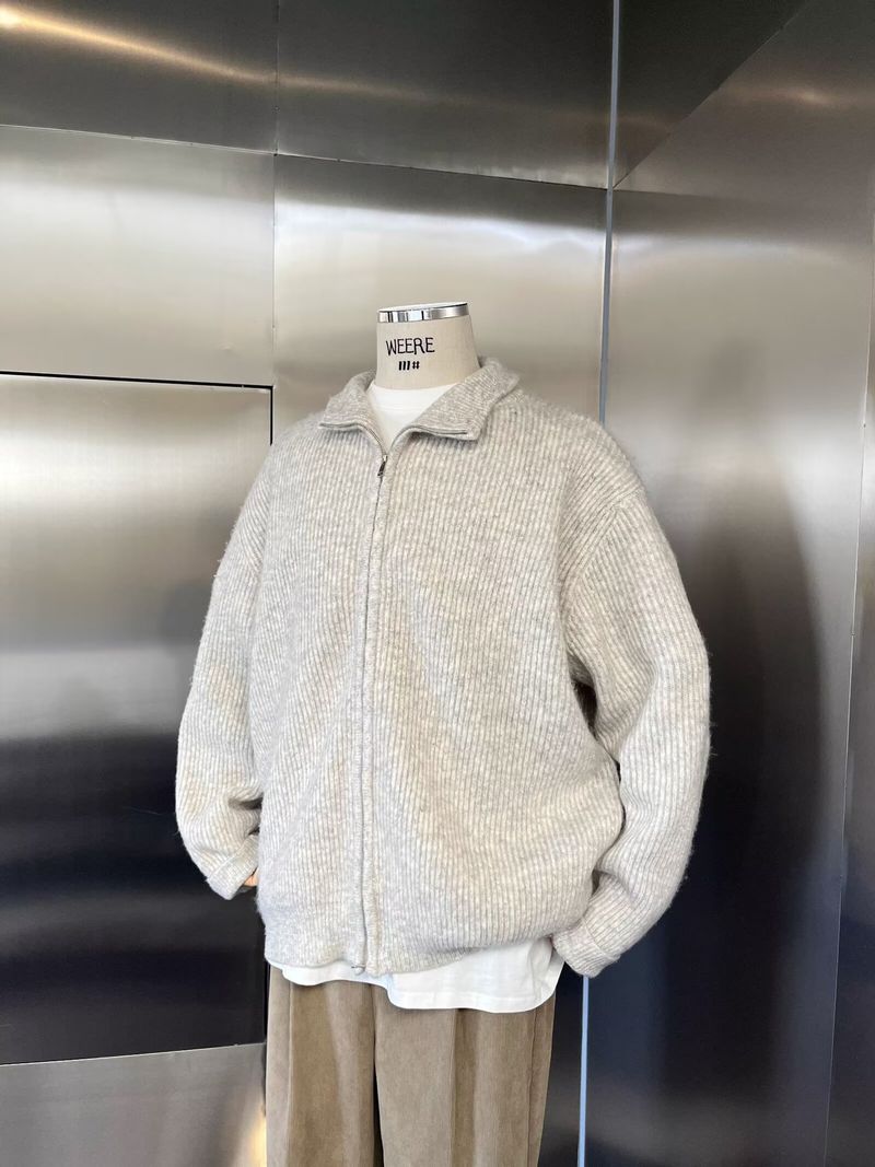 Cardigan da uomo in maglia premium con cerniera - Maglione comodo e ampio con collo alto per l'inverno, casual ed elegante (disponibile in grigio chiaro e nero)_voghion.com