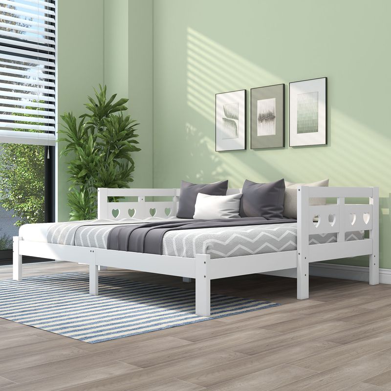 Tagesbett 90x200cm Ausziehbar, Massivkiefer, Mit Rollrost Herzform, Weiß_voghion.com