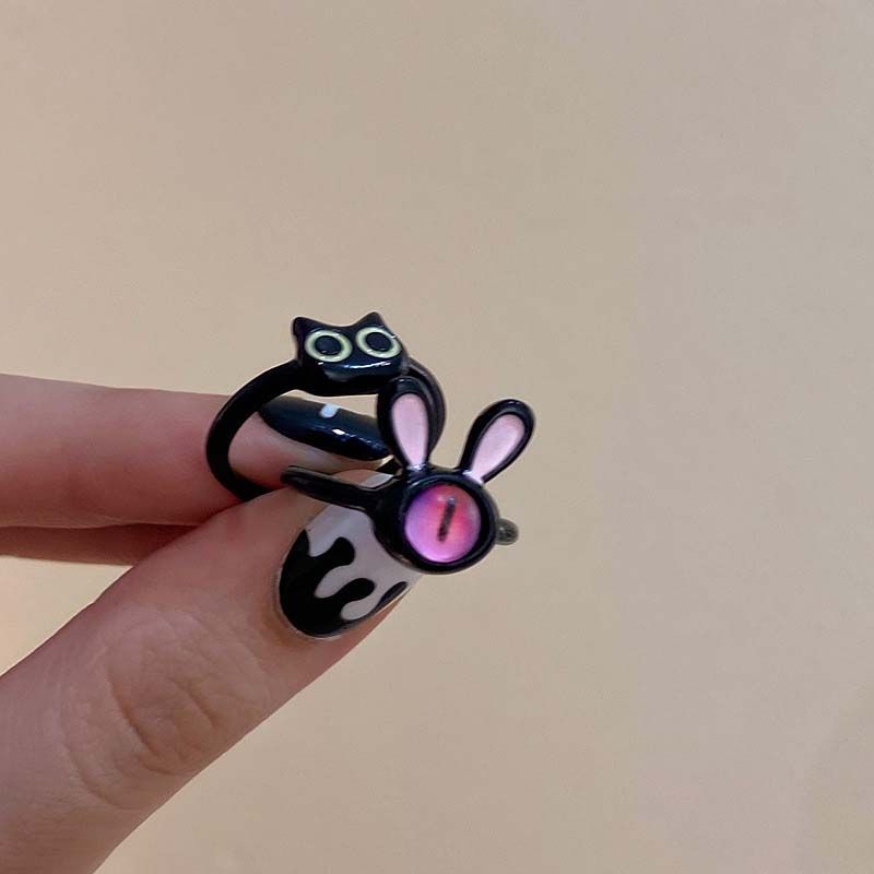 Vente chaude Drôle de chat noir de style punk pour femme, bague convertible longue pour couple à la mode et mignonne, bague artificielle_voghion.com