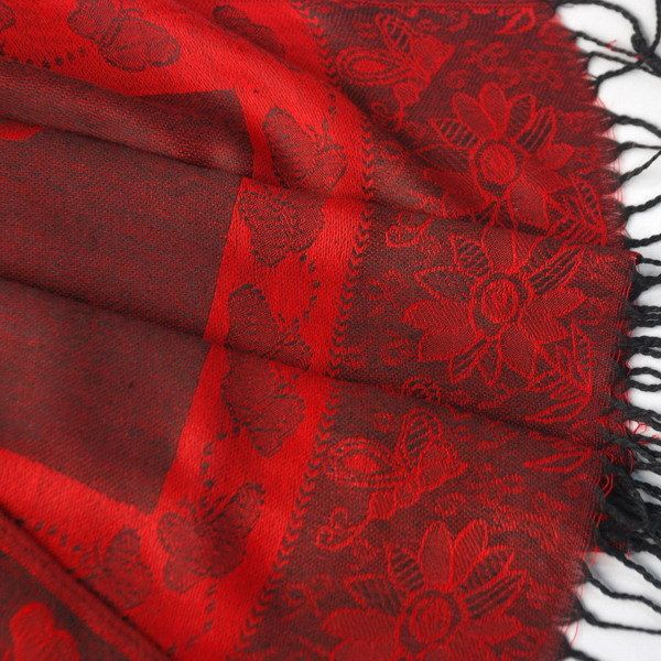 Blancho Bedding -Pa-a66-1 Red Big Butterfly & Flower Elegant exquisitely Soft Tassel Ends Pashmina/Shawl/Scarf_voghion.com