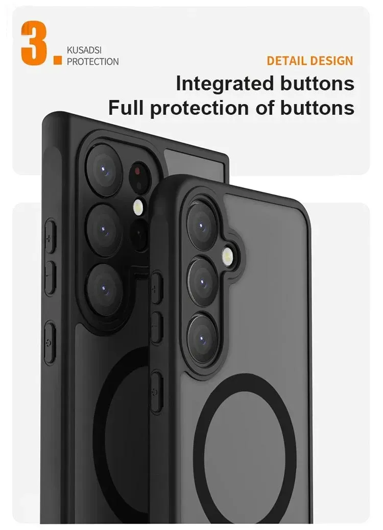 Magnéitesch Luxus Matt Hülle Fir Samsung Galaxy S25 S24 S23 S22 Ultra Plus Lënsenschutz Kabellos Opluedung Schockfest Cover_voghion.com
