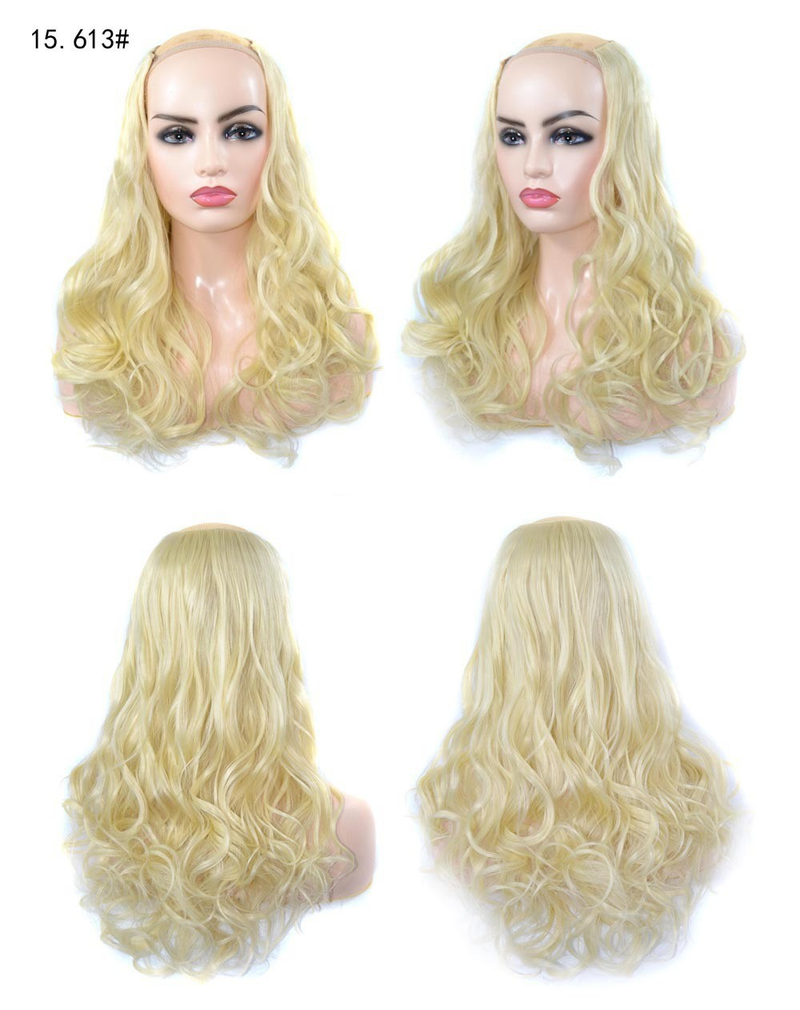 Synthetic hair U-shaped half head wig for women's medium large wave pear curl with natural fluffy long curly hair_voghion.com