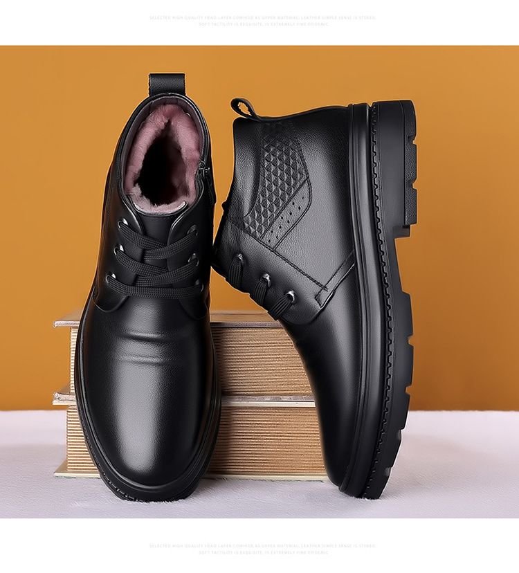 Vīriešu ziemas ādas vilnas un vilnas biezinātas siltas kokvilnas sniega zābaki augstas augšdaļas neslīdoši vīriešu apavi_voghion.com