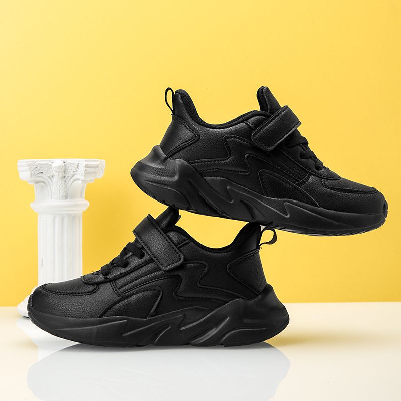 Παιδικά Παπούτσια Pure Black Δερμάτινα Αδιάβροχα Αθλητικά Παπούτσια Παπούτσια με μαλακή σόλα_voghion.com