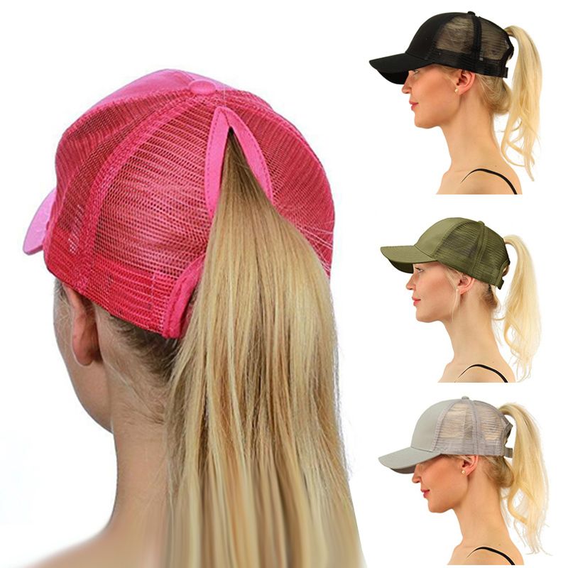 Cappello da baseball con coda di cavallo estivo da donna, regolabile, con chiusura a scatto, in tinta unita, con chignon alto e spettinato, per ragazza_voghion.com