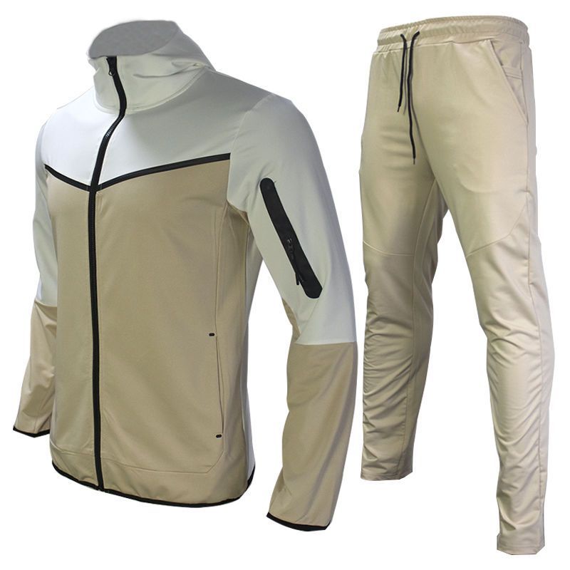Lente en herfst complete set heren sportjas sweatshirt mouwen lange broek contrasterende cardigan capuchon los pak_voghion.com