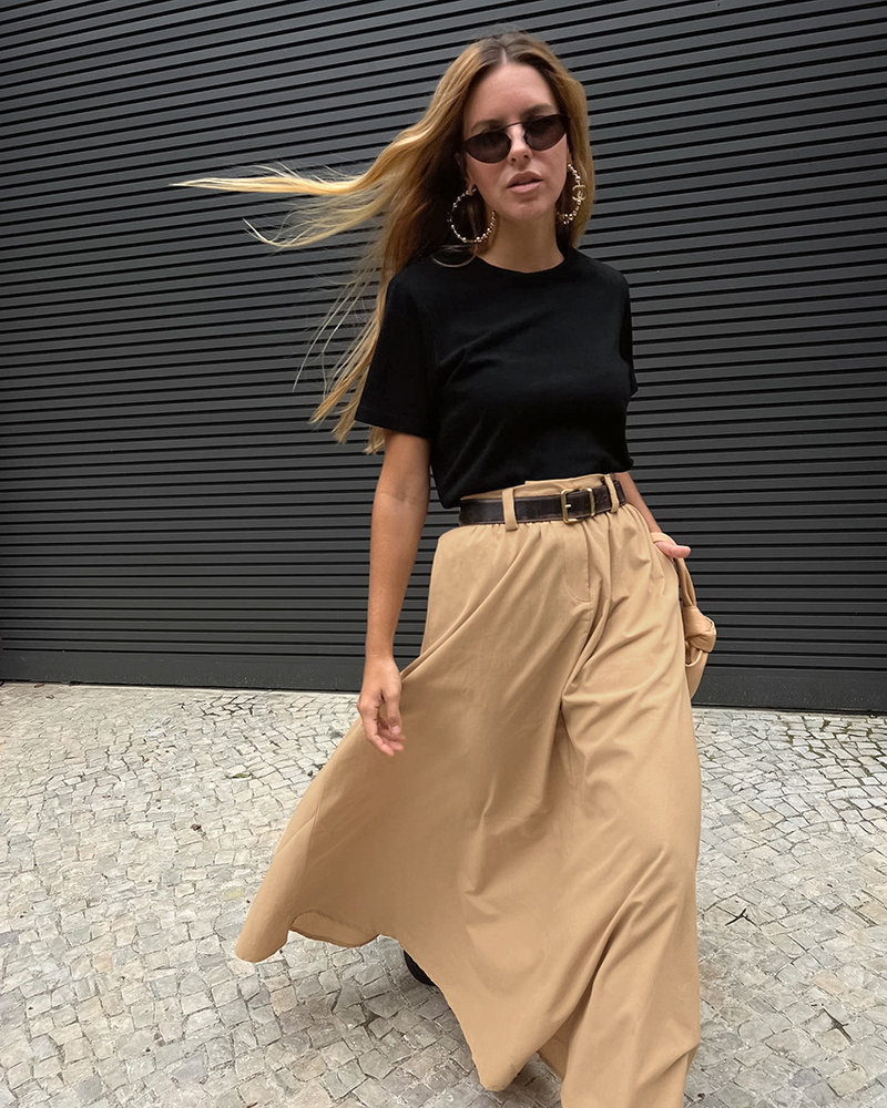 Damen-Rock mit einfarbiger Tasche, hüfthoher Taille und lockerem Rock_voghion.com