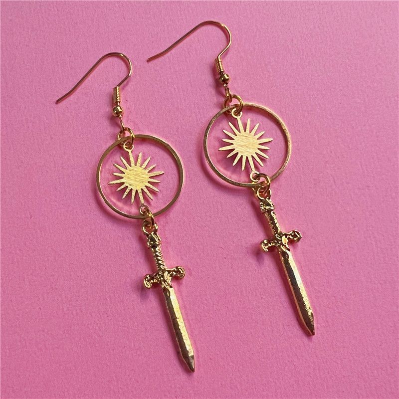 Boucles d'oreilles Boho à crochet d'oreille Gold Dagger Sun_voghion.com