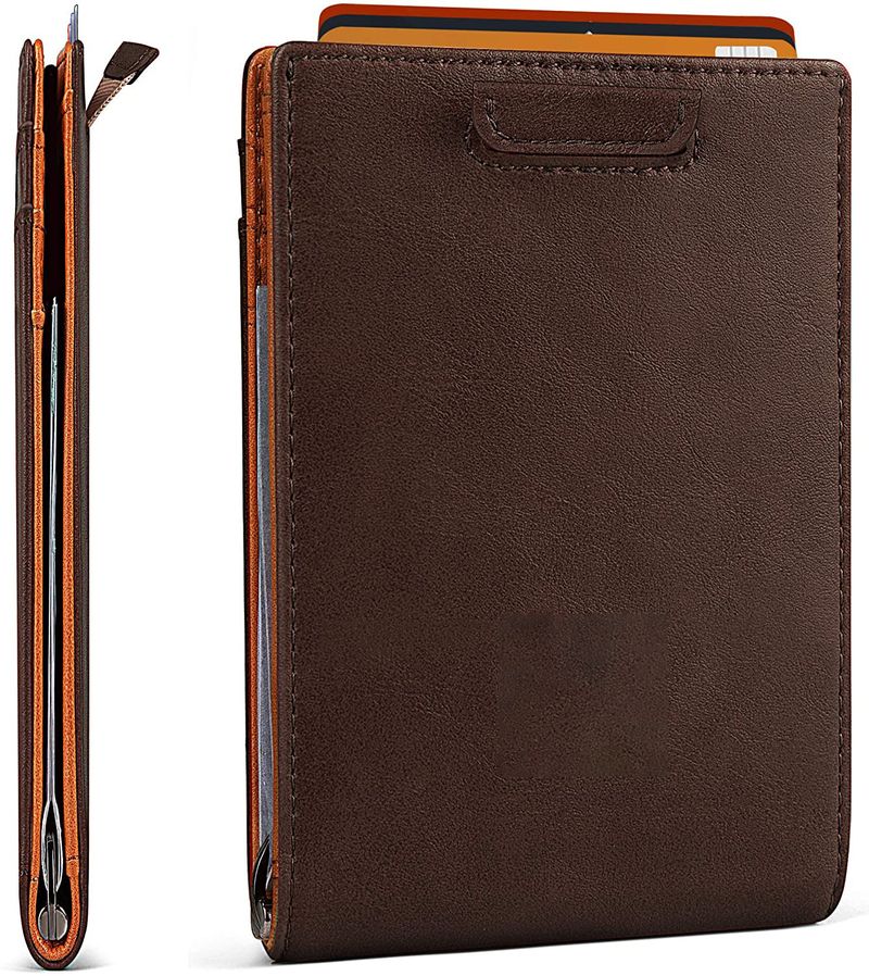 Kartenetui innen und außen aus reinem Leder, Diebstahlschutz mit RFID-Schutz, Dollar-Etui, Herren-Kartenetui_voghion.com