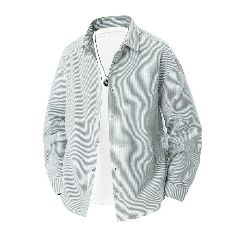 2025 Nuovo Casual Verticale a Righe Manica Lunga Plus Size Camicia con Colletto Largo Uomo Cappotto_voghion.com