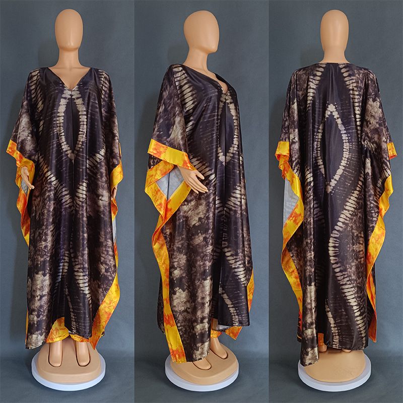 Women's Clothing Digital Printing Simulation Silk Satin Loose Trousers Robe Two Piece Suit_voghion.com